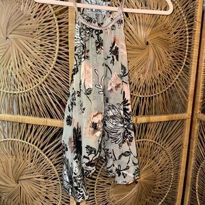 Floral Halter Tank Top - Pink, Black & Cream